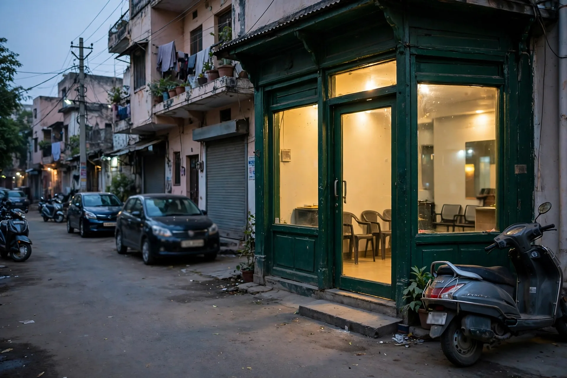 The clinic at dusk, Raja Park