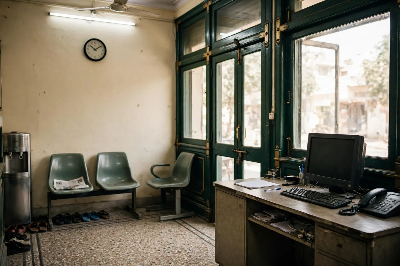 The reception and waiting corner of Grover Dental Clinic in Raja Park, Jaipur