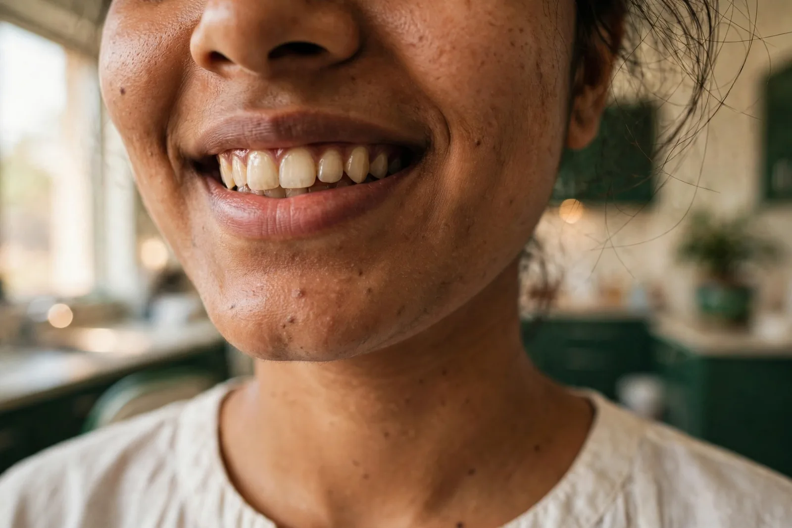 A relaxed, natural smile with straight healthy teeth